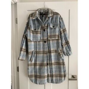 Forever 21 Blue Plaid Jacket Shacket Women’s Med Oversized Button Up Fleece Coat
